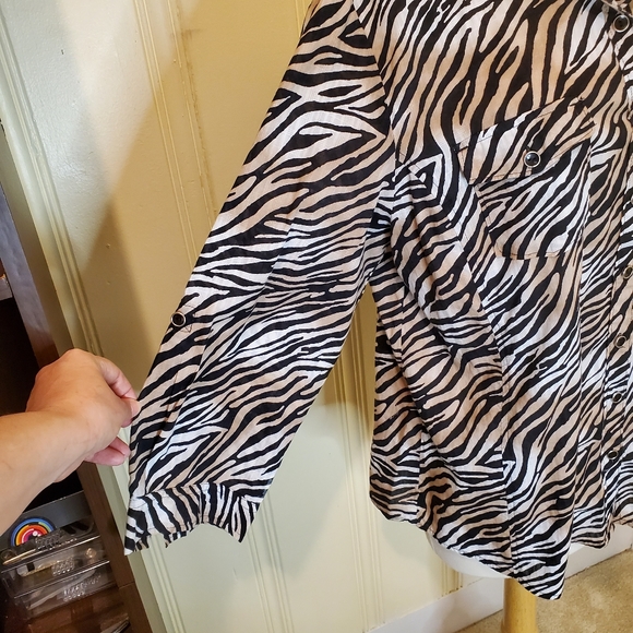 Karen Scott Petites Zebra Print Button Up Top - Picture 3 of 5